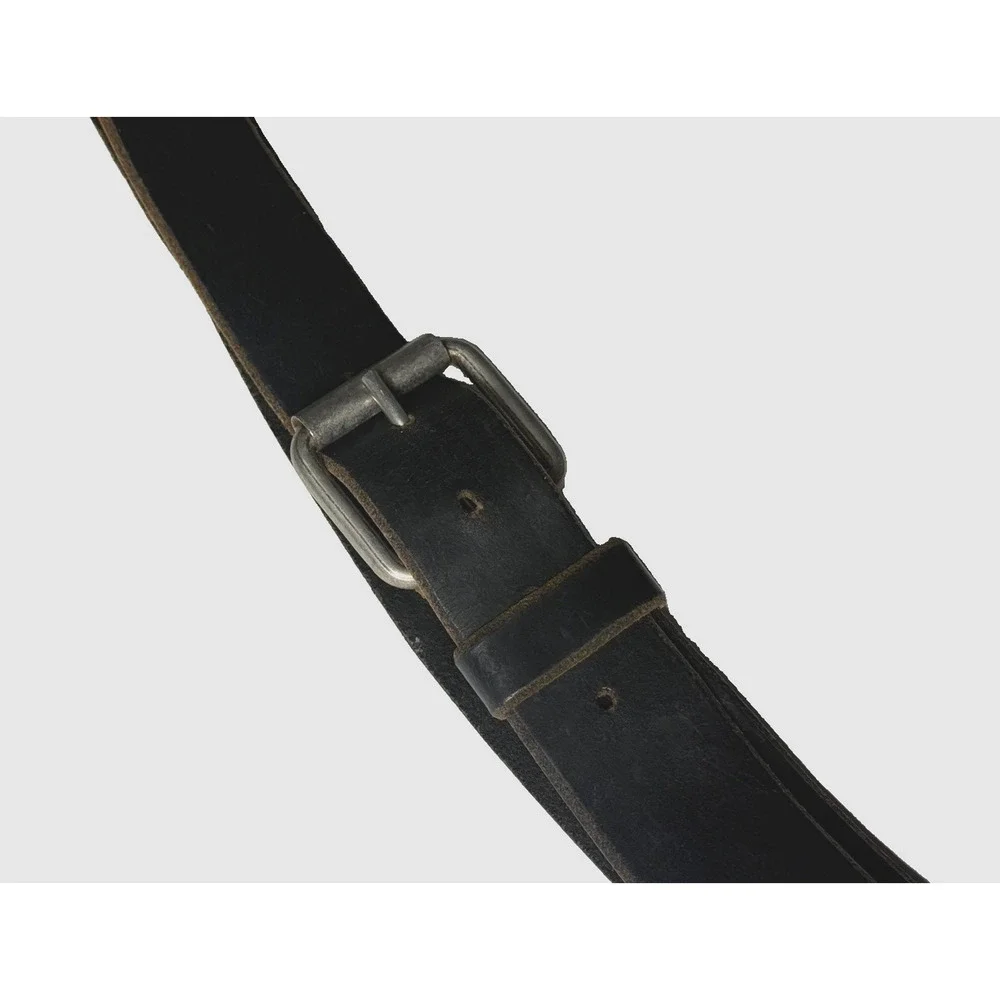 Mens Genuine Leather Belt Vintage Solid Black Size 36 Mexico Silver Buckle